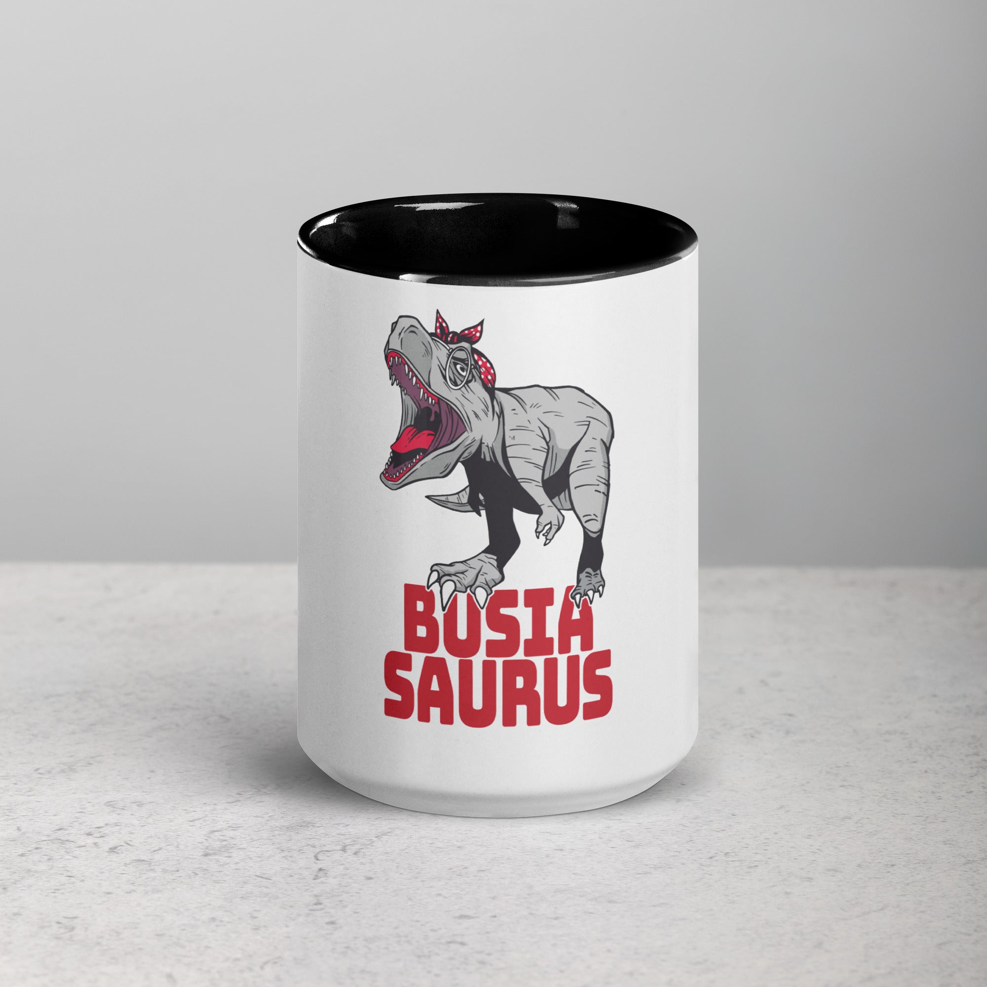 Busiasaurus Coffee Mug with Color Inside  Polish Shirt Store Black 15 oz 