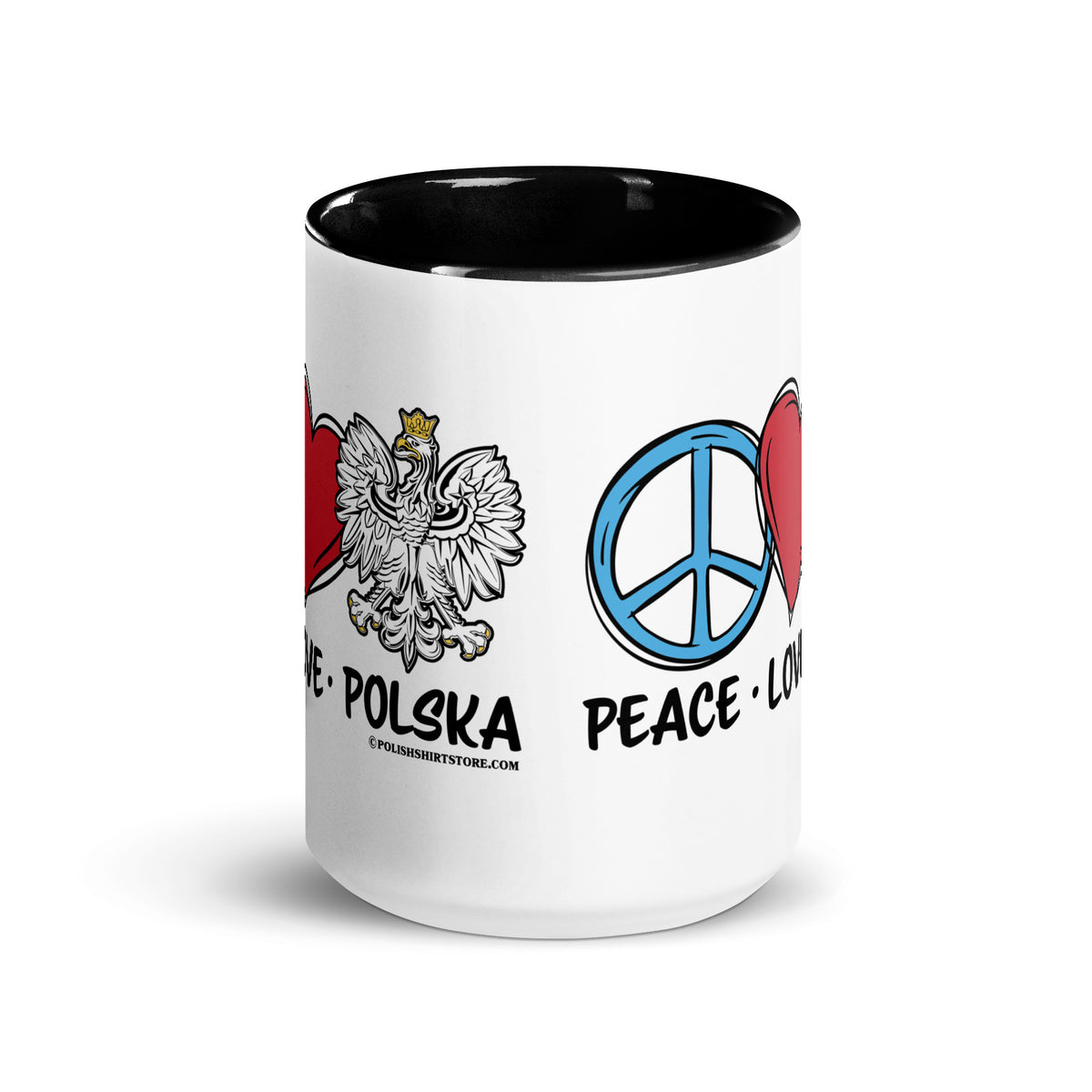 Peace Love Polska Coffee Mug with Color Inside  Polish Shirt Store   