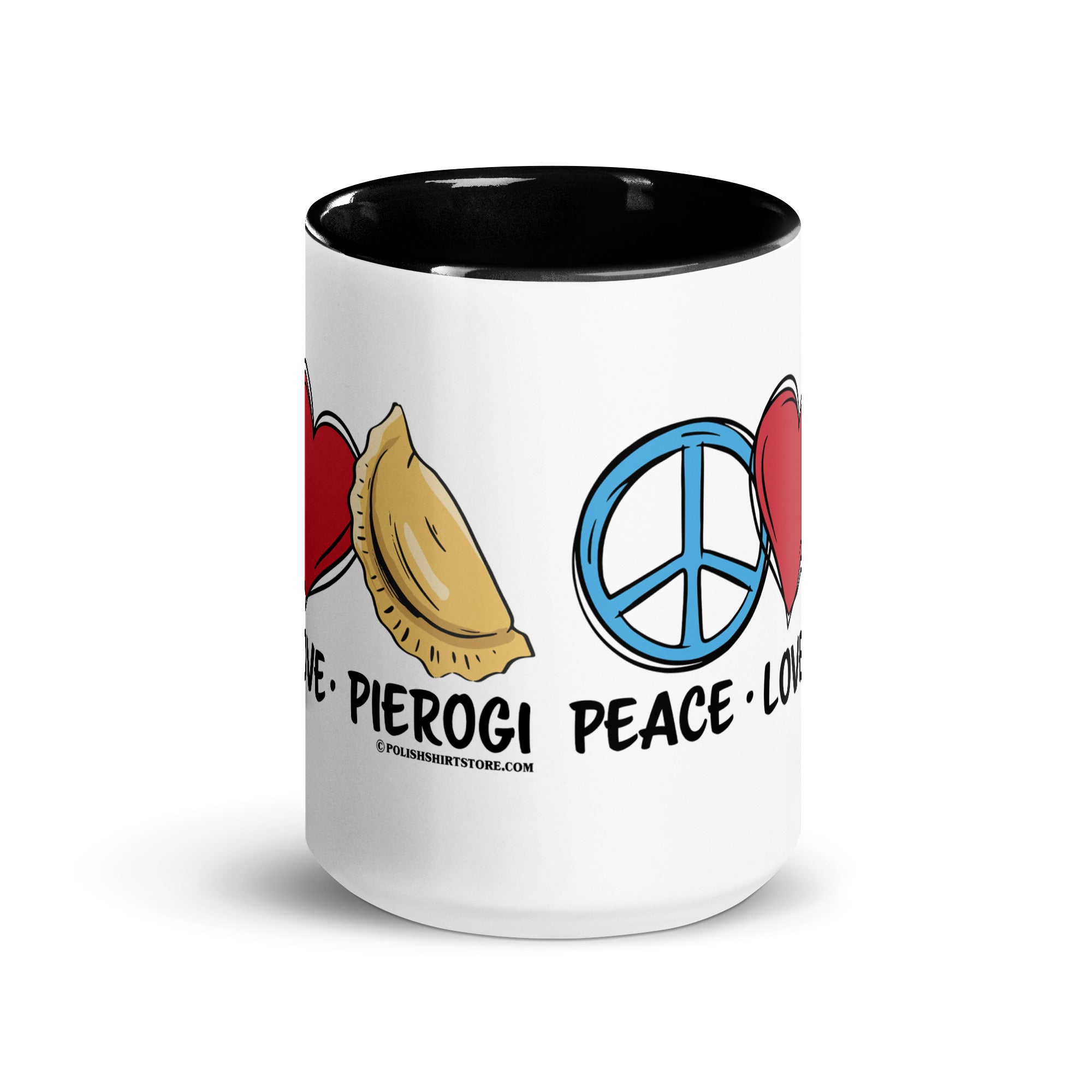 Peace Love Pierogi Coffee Mug with Color Inside  Polish Shirt Store   