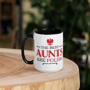 The Best Aunts Are Polish 15 Oz Coffee Mug with Color Inside - Black - Polish Shirt Store