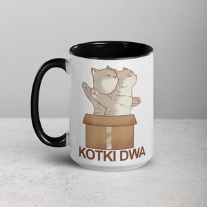 Kotki Dwa 15 Oz Coffee Mug with Color Inside - Black - Polish Shirt Store
