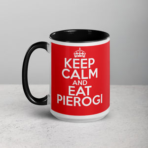 Keep Calm Eat Pierogi 15 Oz Coffee Mug with Color Inside - Black - Polish Shirt Store