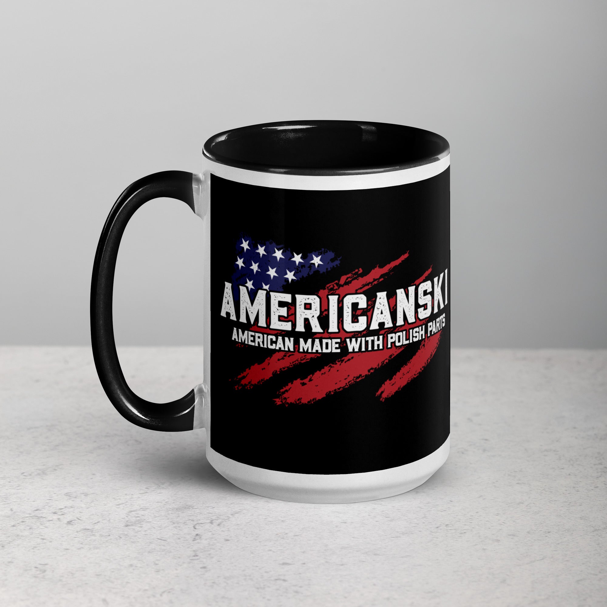 Americanski Coffee Mug with Color Inside  Polish Shirt Store Black 15 oz 