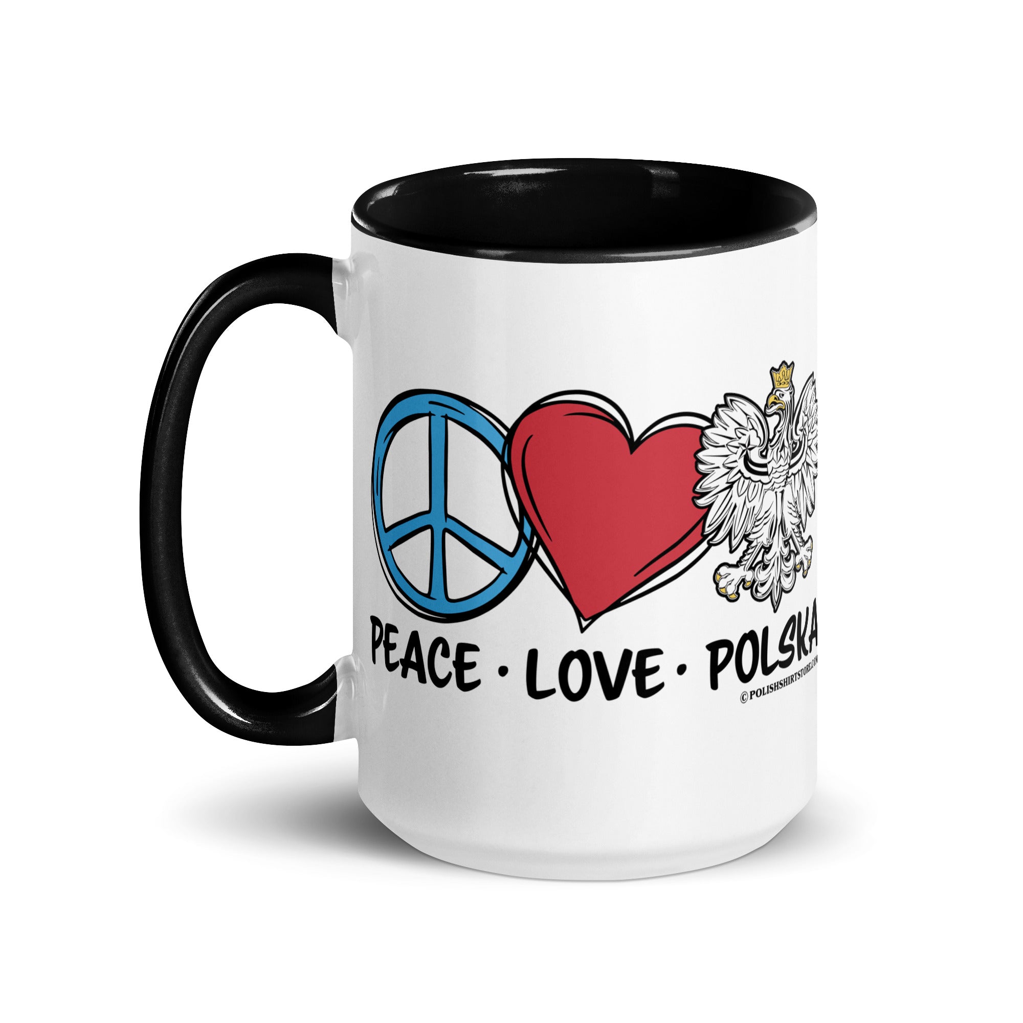 Peace Love Polska Coffee Mug with Color Inside  Polish Shirt Store   