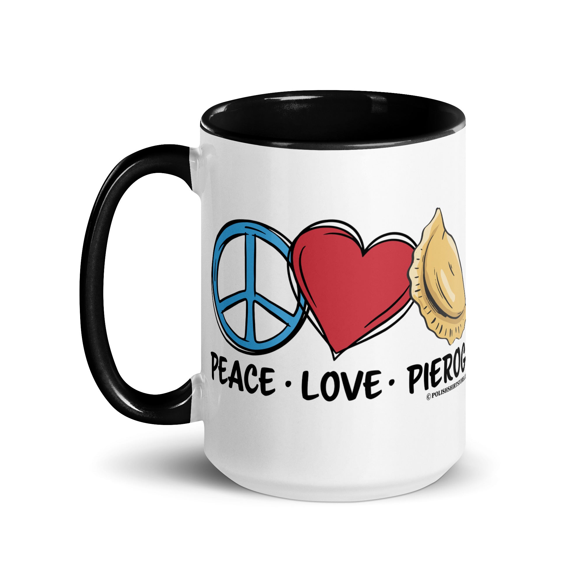 Peace Love Pierogi Coffee Mug with Color Inside  Polish Shirt Store   