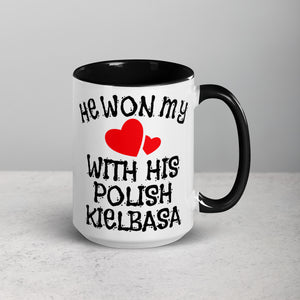 Polish Kielbasa 15 Oz Coffee Mug with Color Inside - Black - Polish Shirt Store