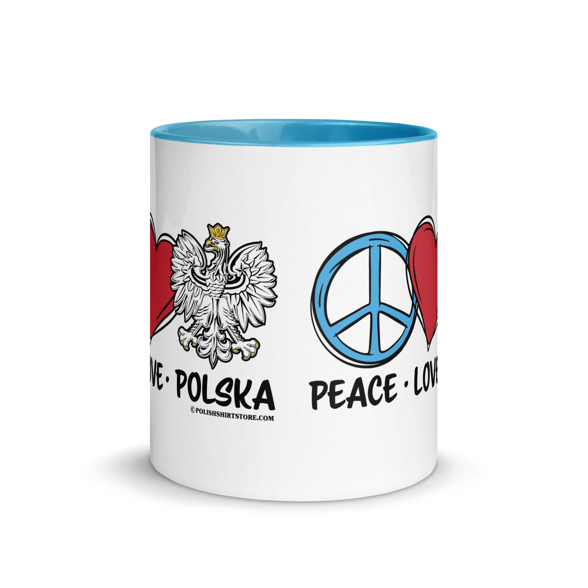 Peace Love Polska Coffee Mug with Color Inside  Polish Shirt Store   