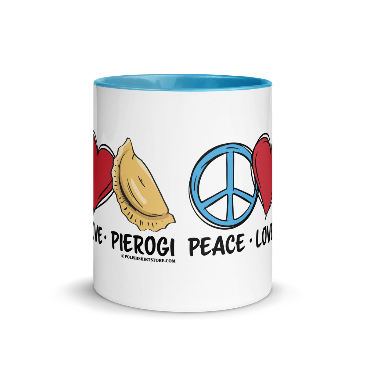 Peace Love Pierogi Coffee Mug with Color Inside  Polish Shirt Store   