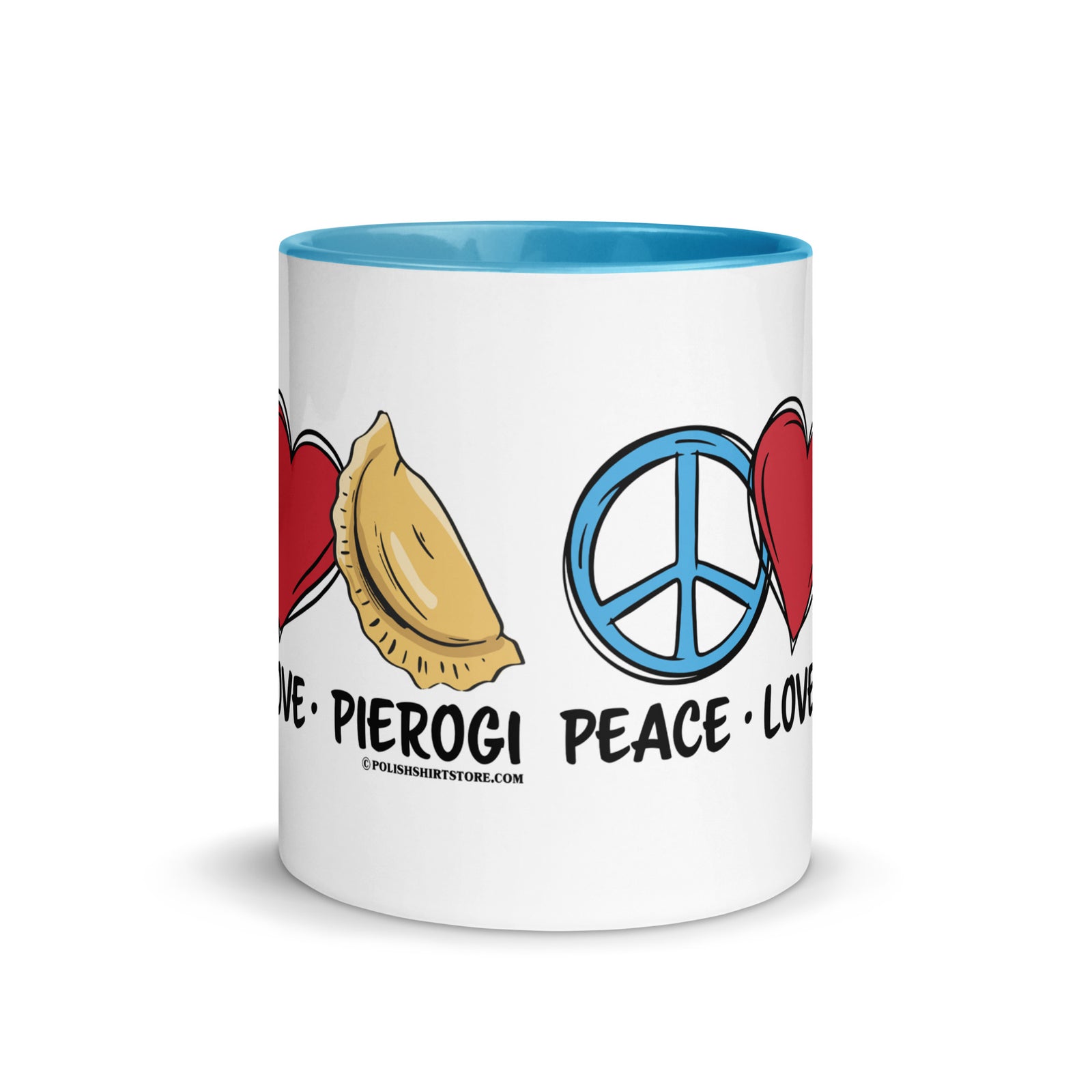 Peace Love Pierogi Coffee Mug with Color Inside  Polish Shirt Store   