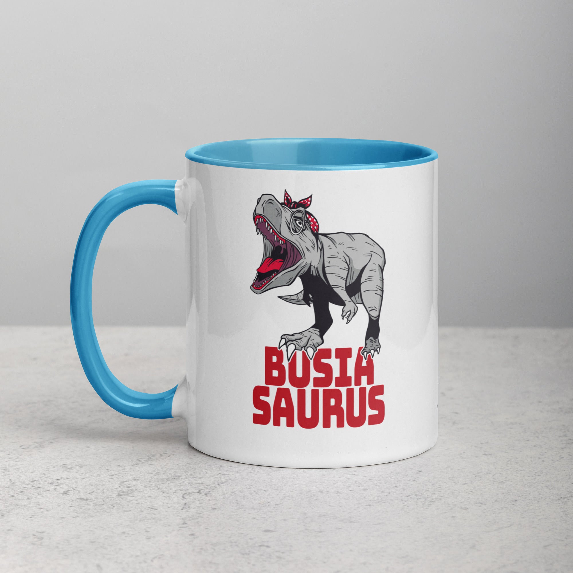 Busiasaurus Coffee Mug with Color Inside  Polish Shirt Store Blue 11 oz 