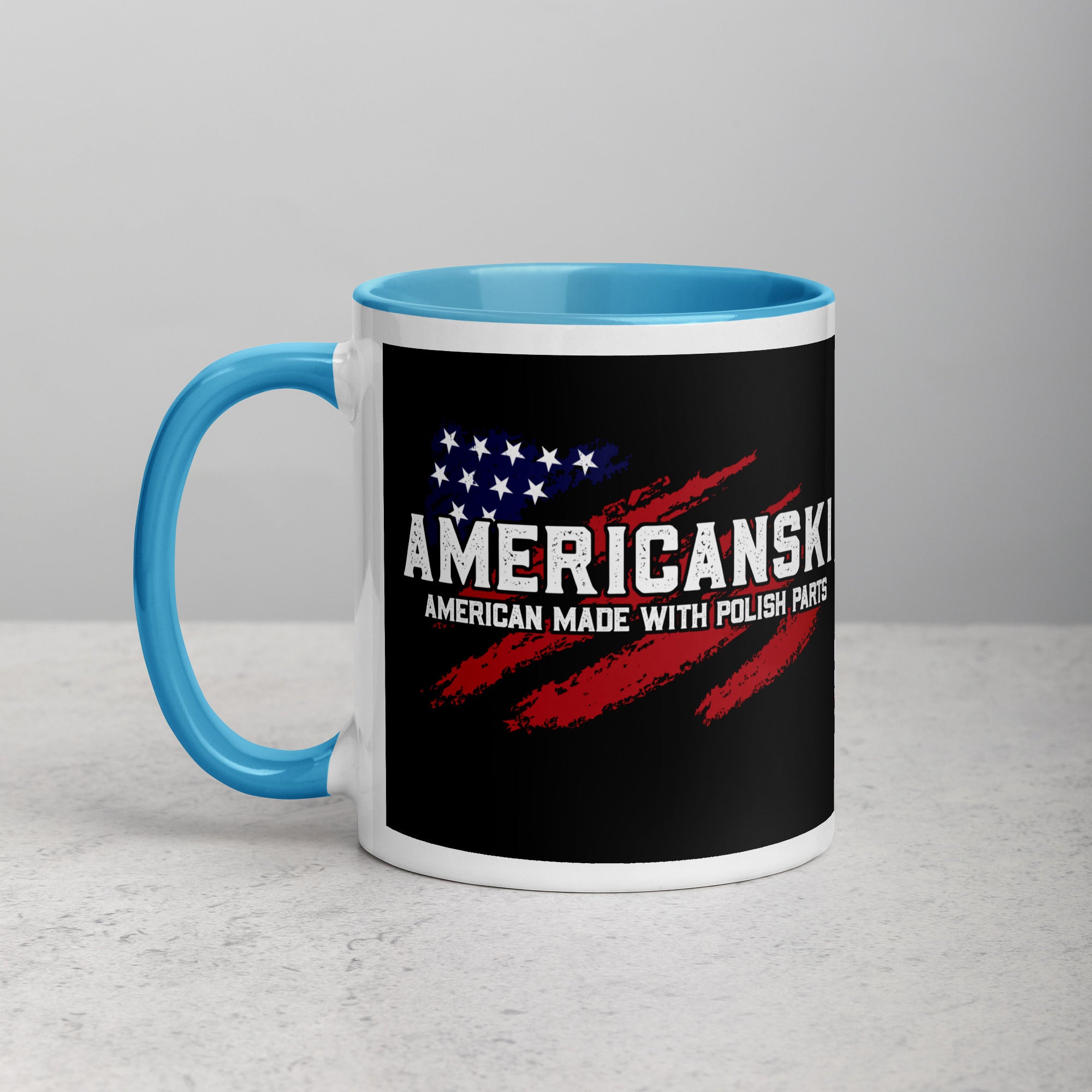 Americanski Coffee Mug with Color Inside  Polish Shirt Store Blue 11 oz 