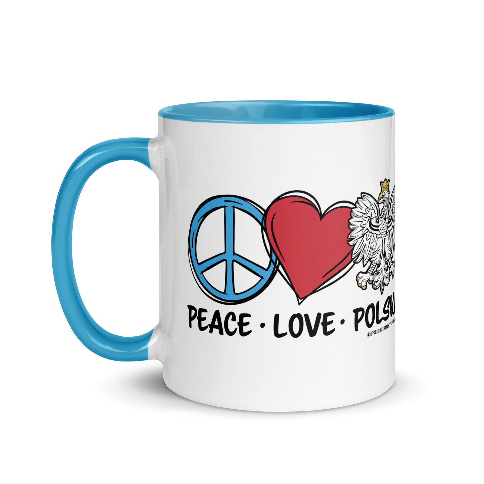 Peace Love Polska Coffee Mug with Color Inside  Polish Shirt Store   