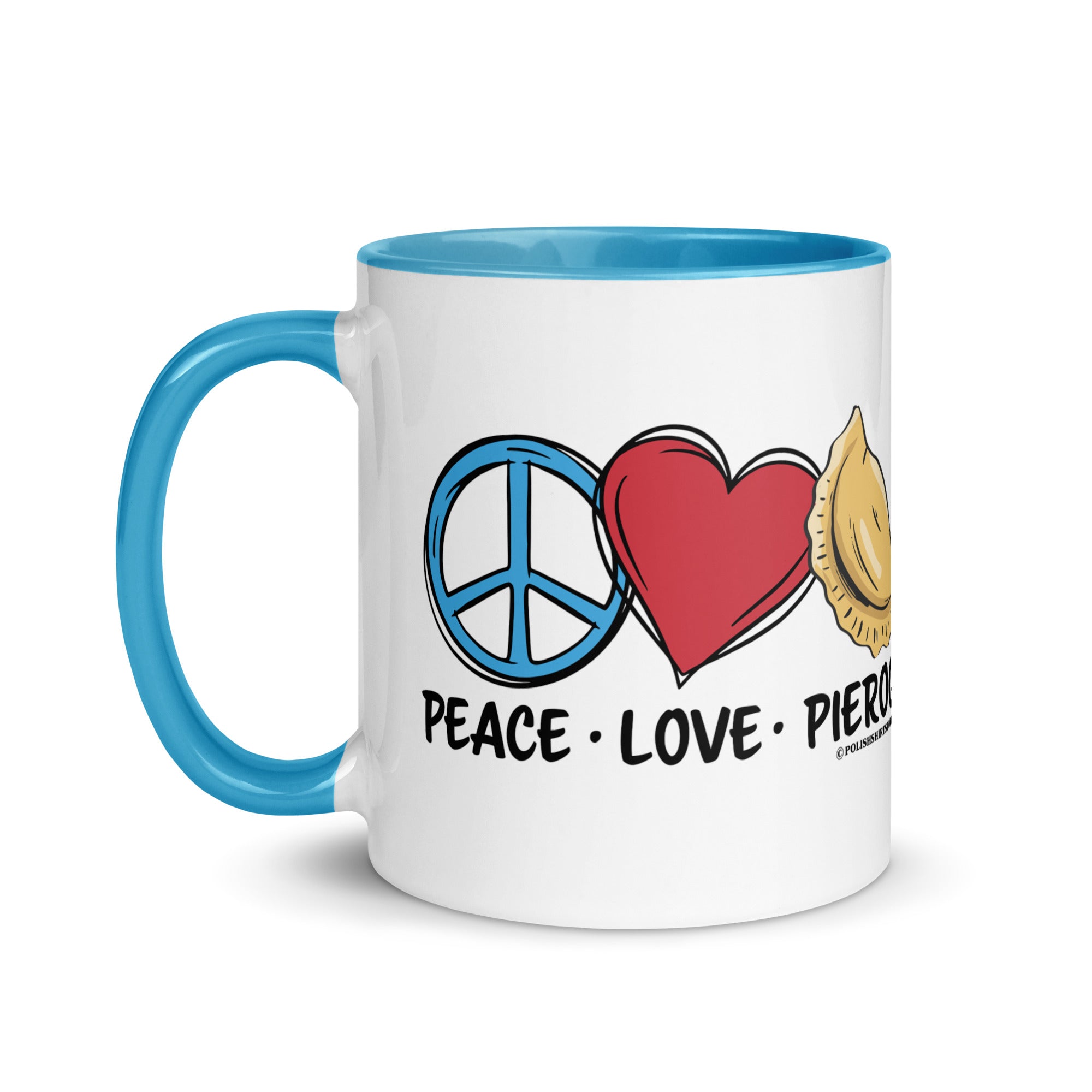 Peace Love Pierogi Coffee Mug with Color Inside  Polish Shirt Store   