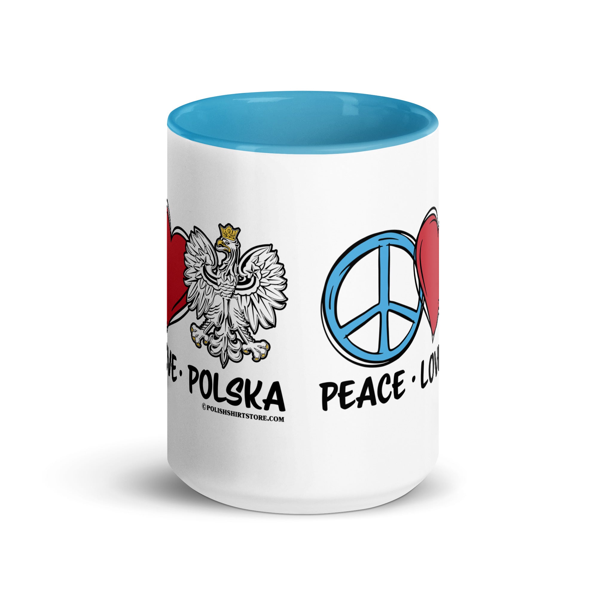 Peace Love Polska Coffee Mug with Color Inside  Polish Shirt Store   