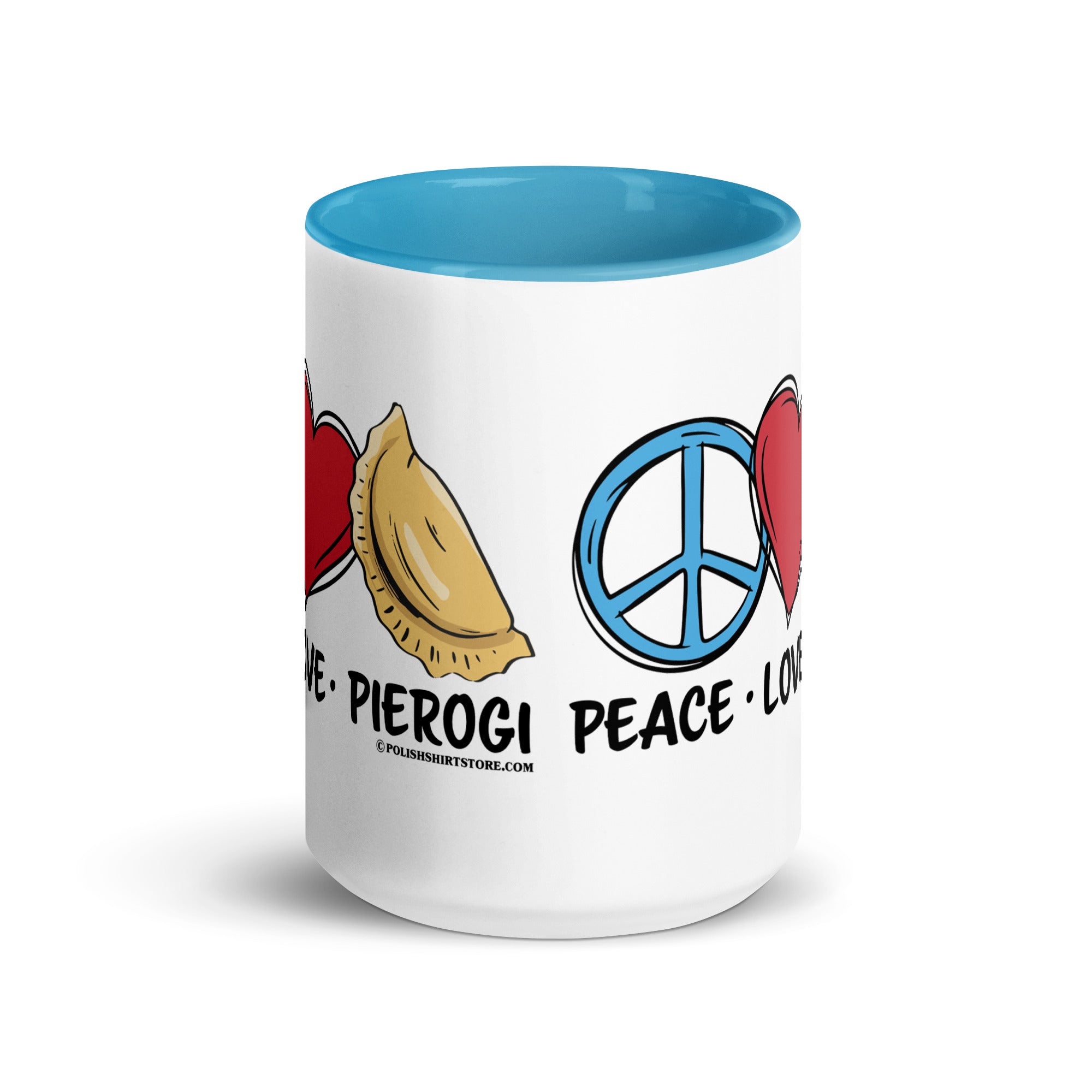 Peace Love Pierogi Coffee Mug with Color Inside  Polish Shirt Store   