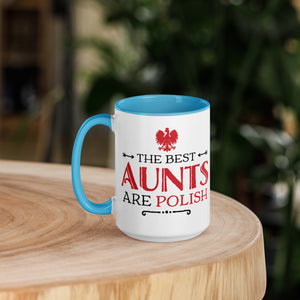 The Best Aunts Are Polish 15 Oz Coffee Mug with Color Inside - Blue - Polish Shirt Store