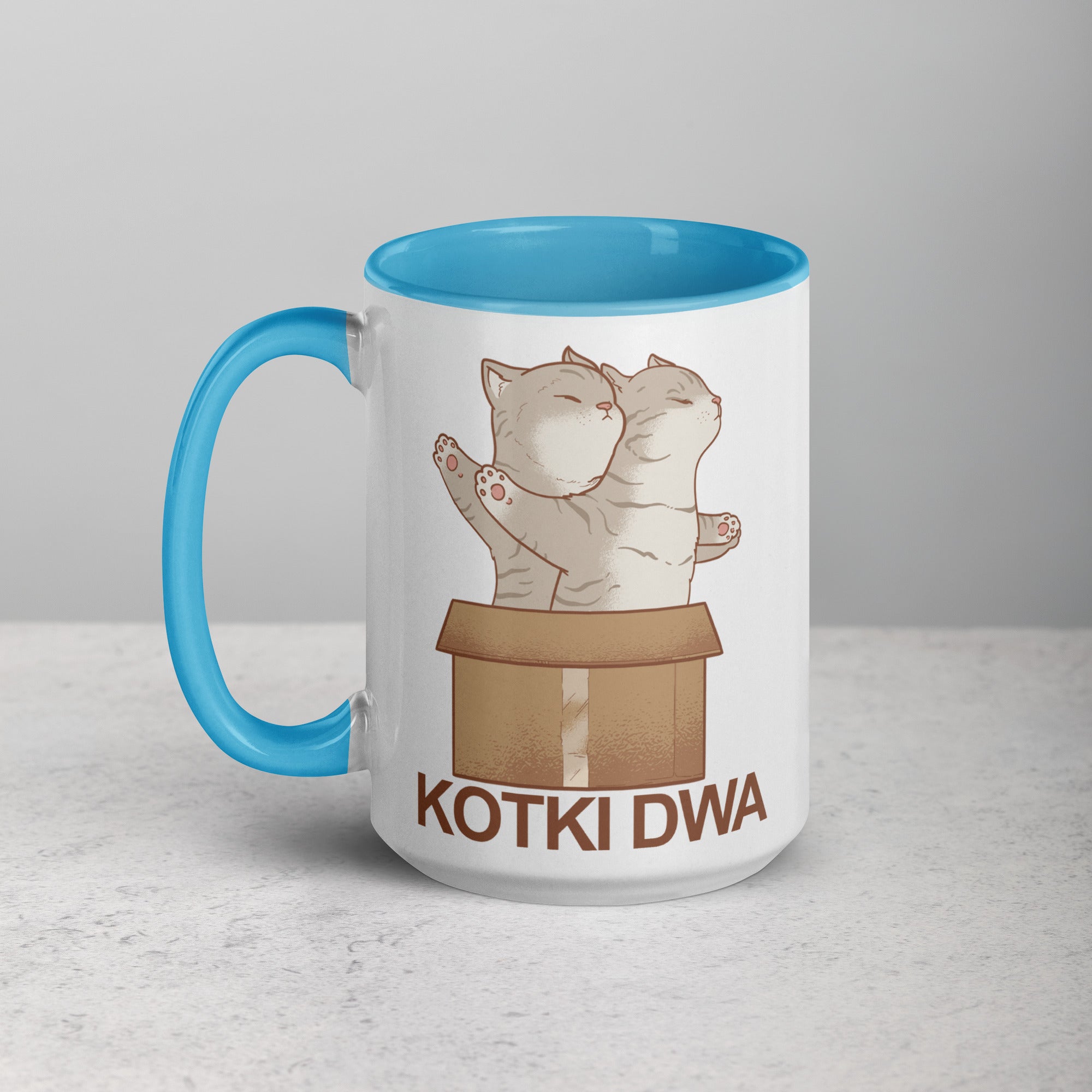 Kotki Dwa 15 Oz Coffee Mug with Color Inside  Polish Shirt Store Blue  