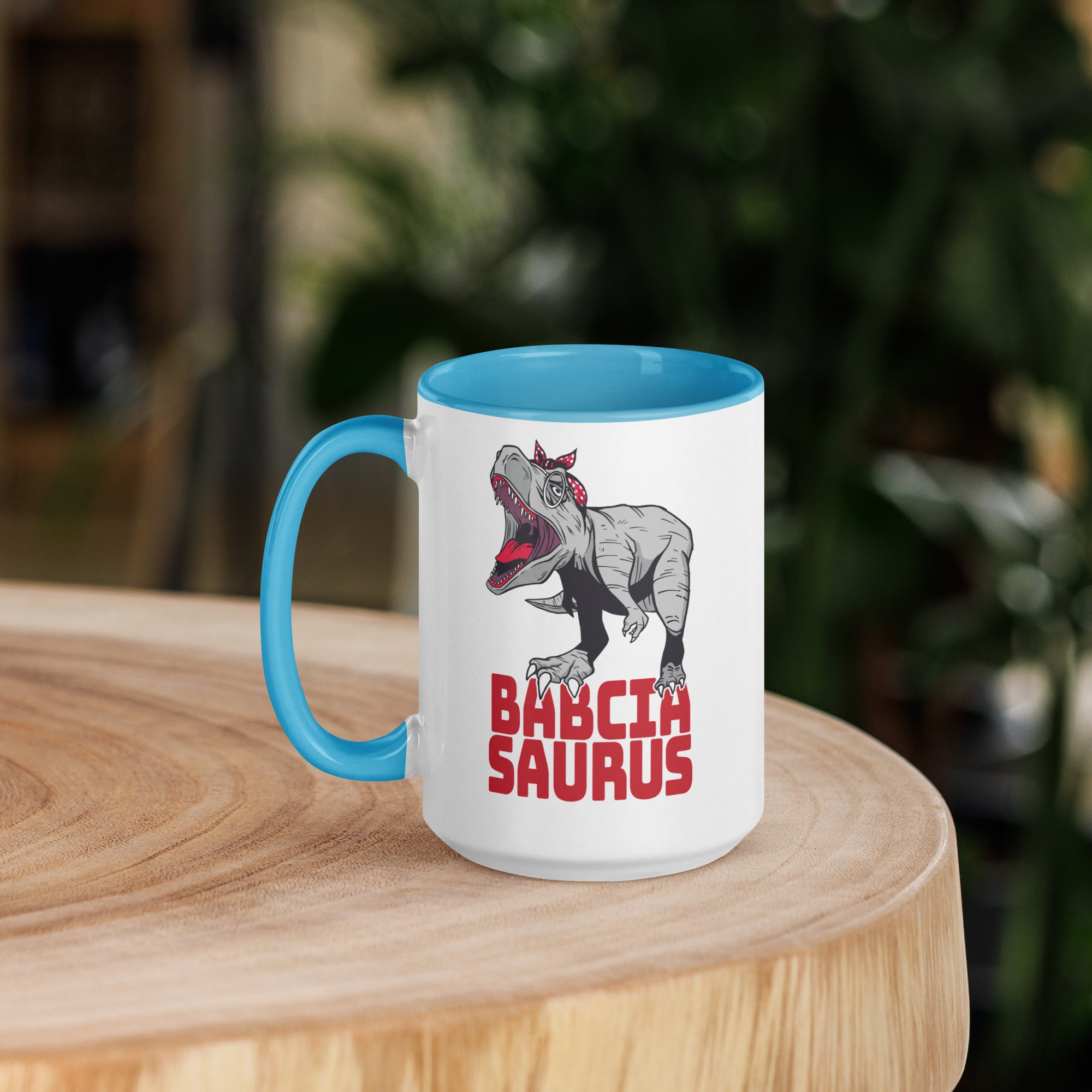 Babciasaurus 15 oz Coffee Mug with Color Inside  Polish Shirt Store Blue  