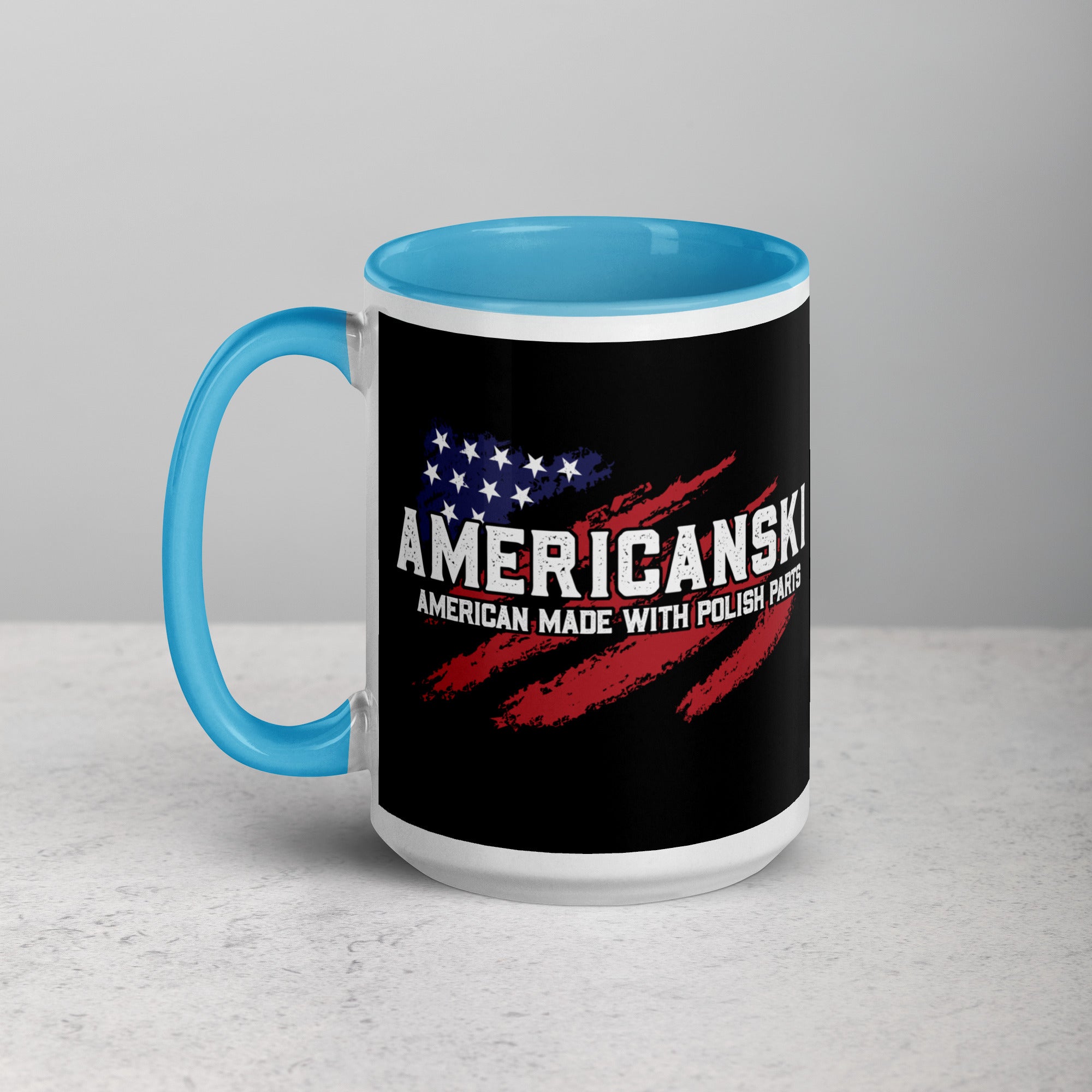 Americanski Coffee Mug with Color Inside  Polish Shirt Store Blue 15 oz 