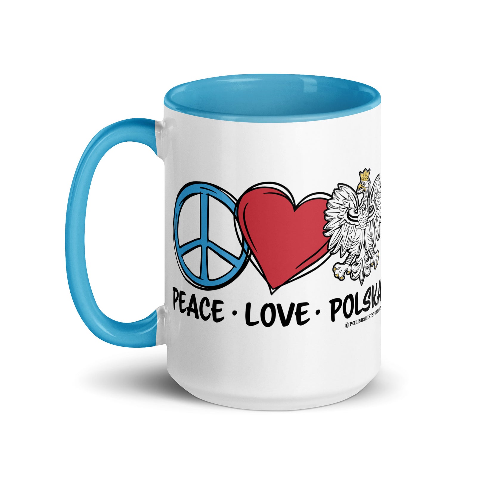 Peace Love Polska Coffee Mug with Color Inside  Polish Shirt Store   