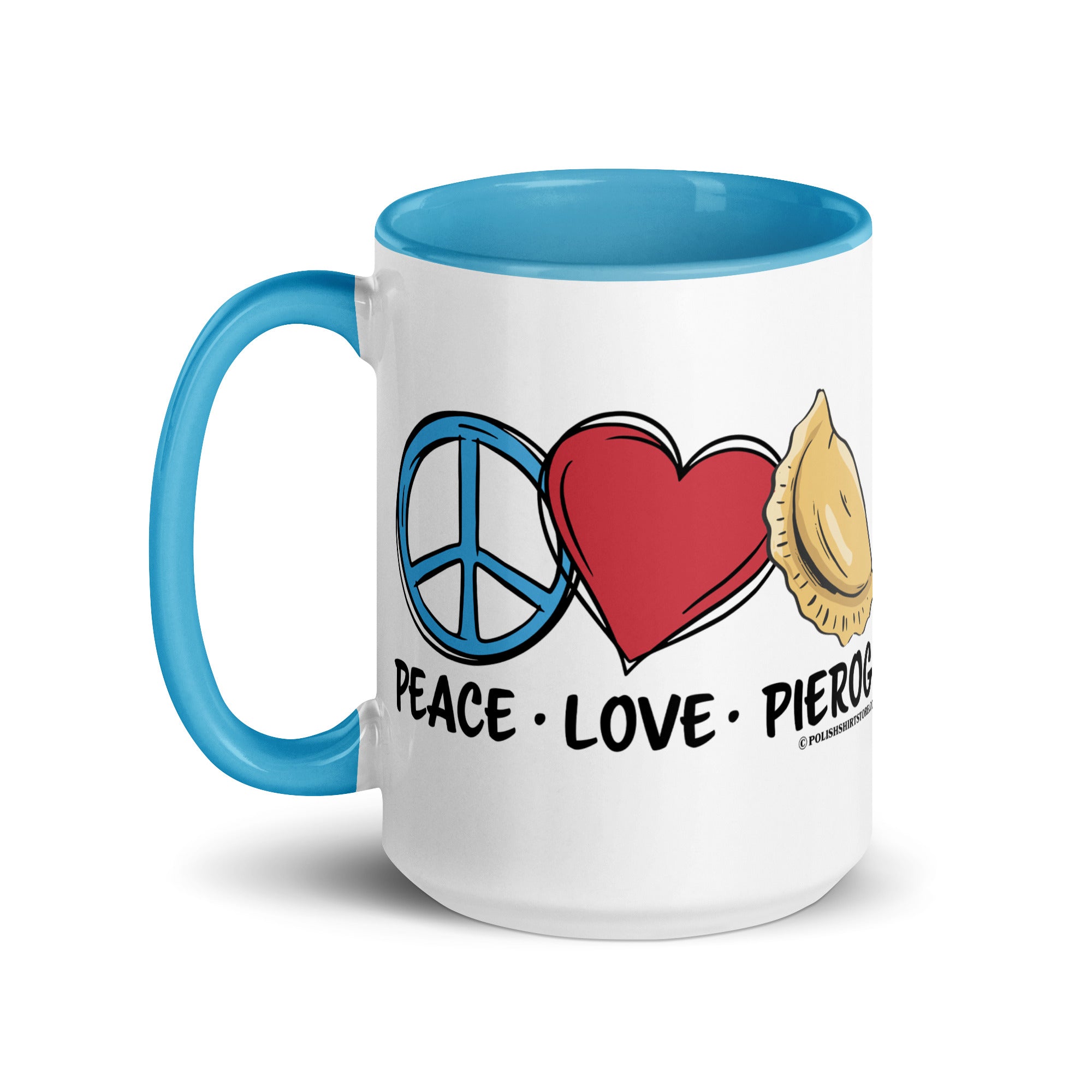 Peace Love Pierogi Coffee Mug with Color Inside  Polish Shirt Store   