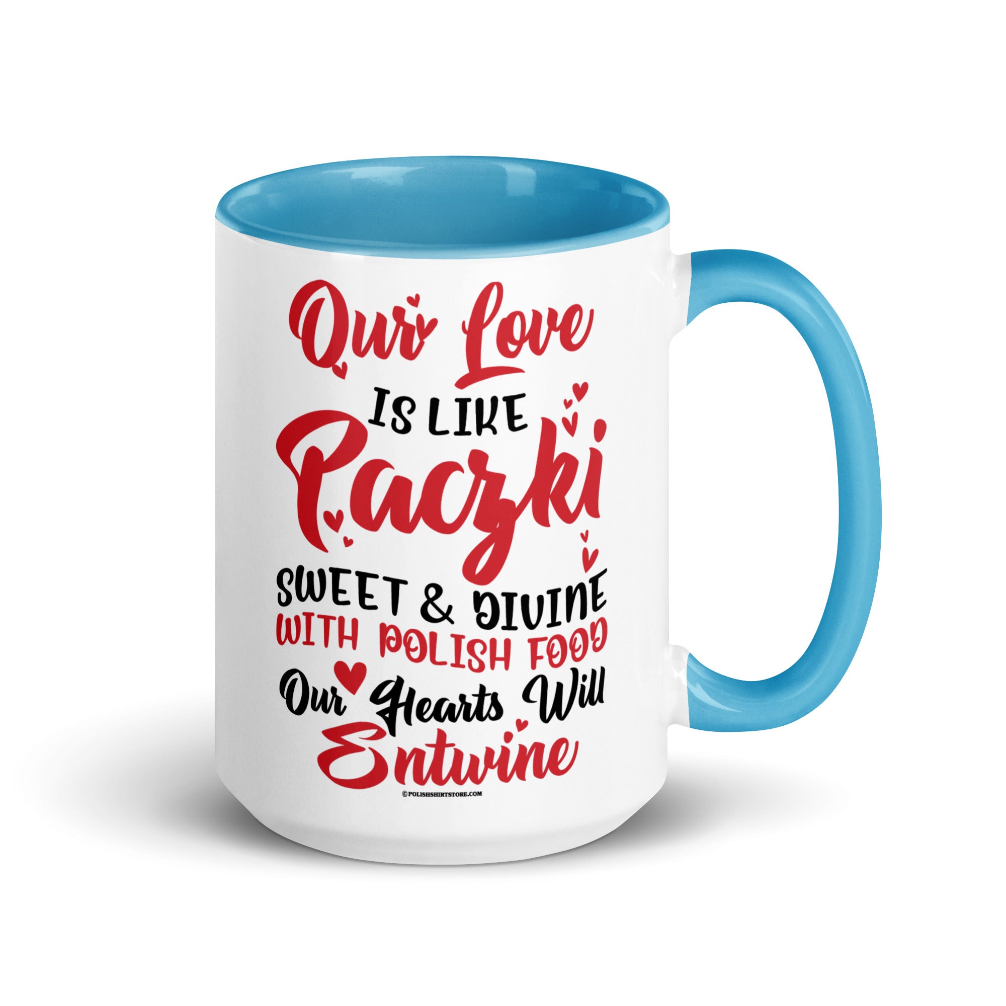 Our Love Is Like Paczki Coffee Mug with Color Inside  Polish Shirt Store Blue 15 oz 