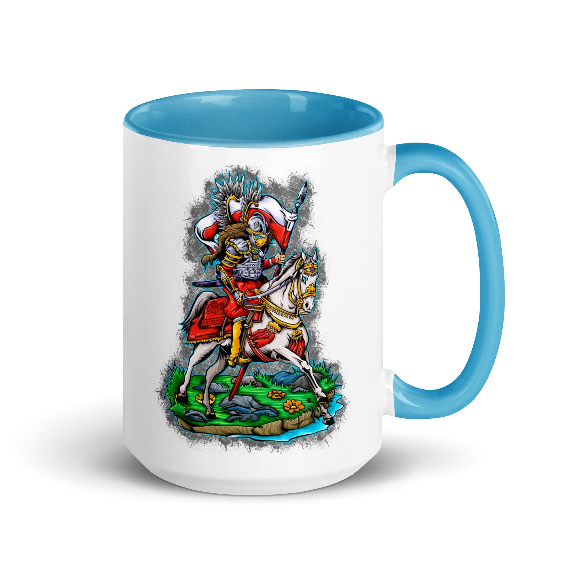 Polish Hussar Coffee Mug with Color Inside  Polish Shirt Store Blue 15 oz 