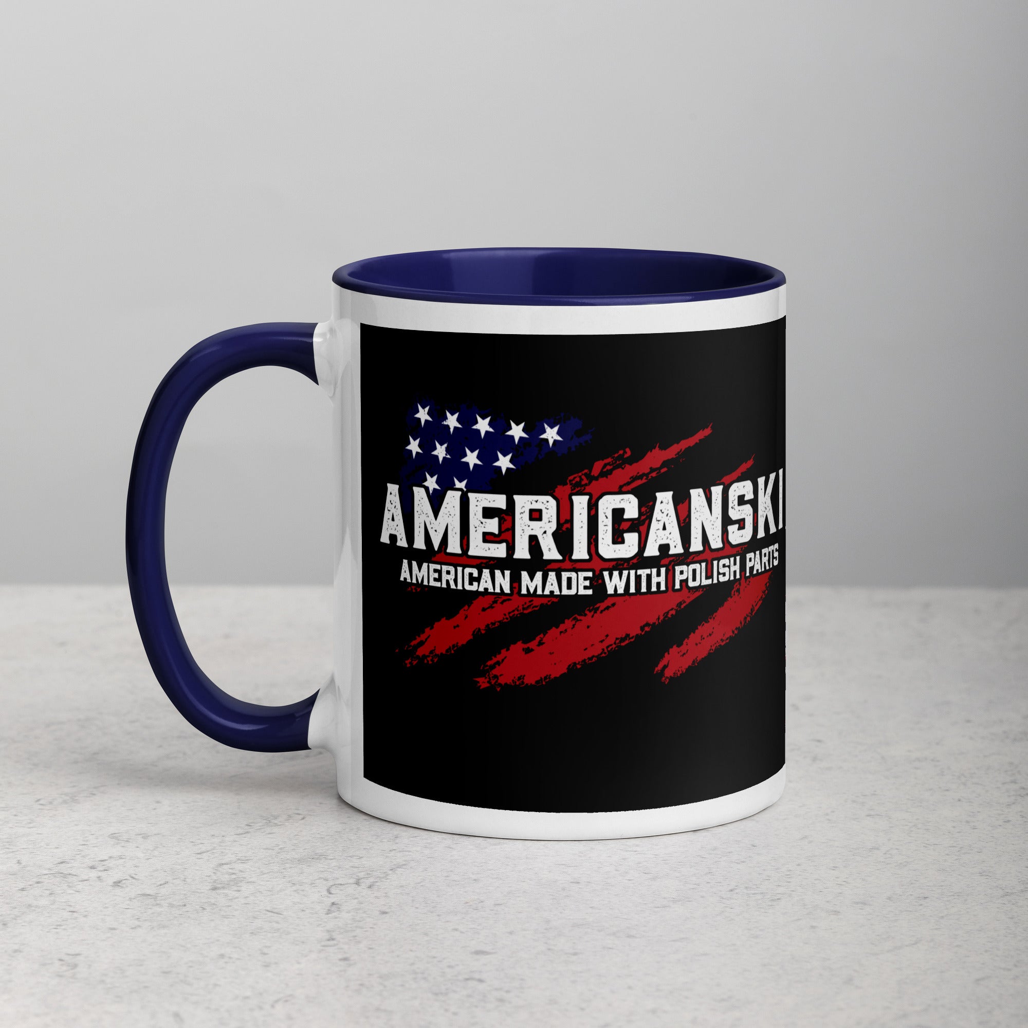 Americanski Coffee Mug with Color Inside  Polish Shirt Store Dark Blue 11 oz 