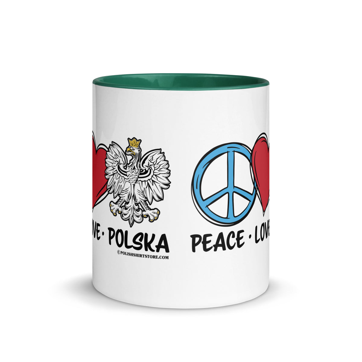 Peace Love Polska Coffee Mug with Color Inside  Polish Shirt Store   