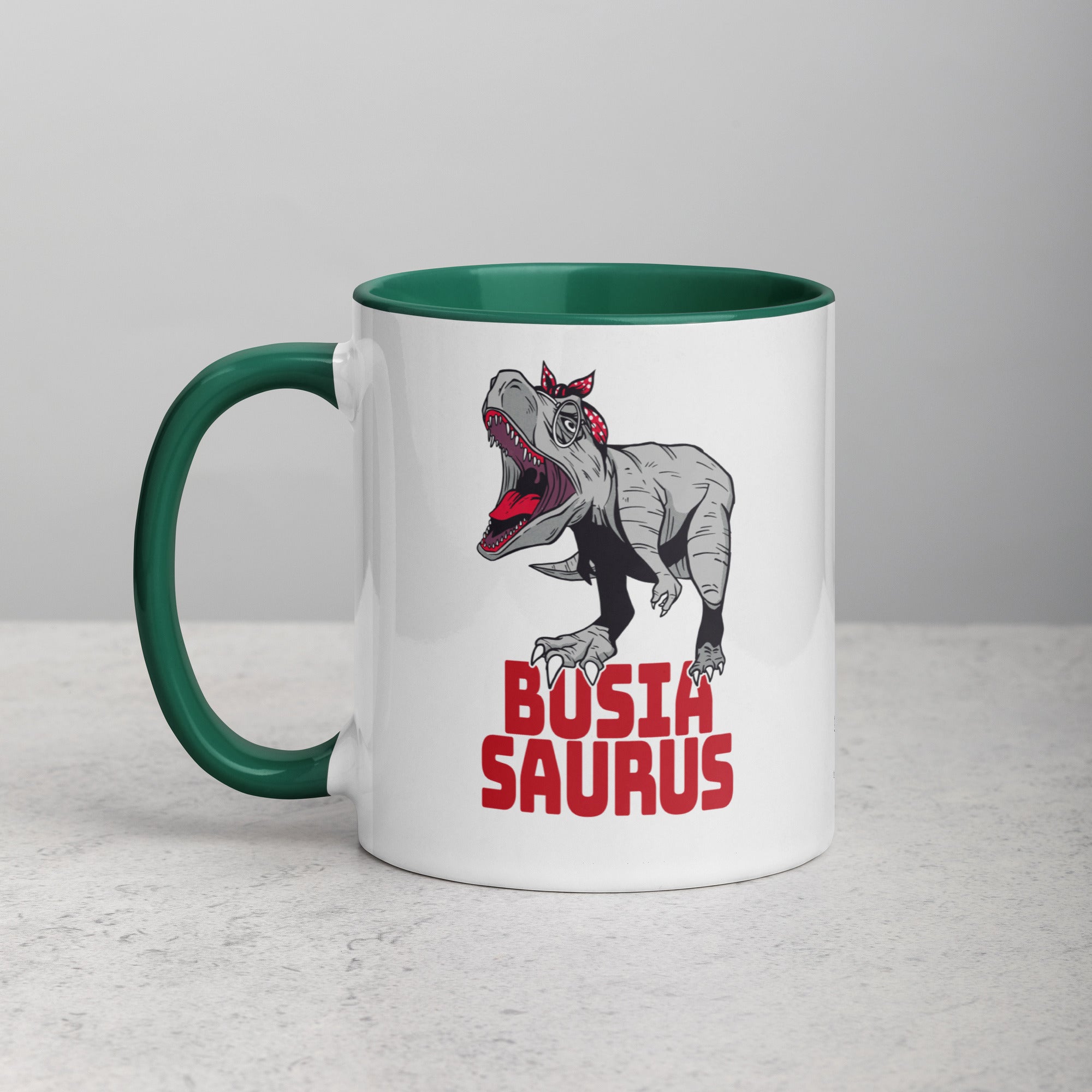 Busiasaurus Coffee Mug with Color Inside  Polish Shirt Store Dark green 11 oz 