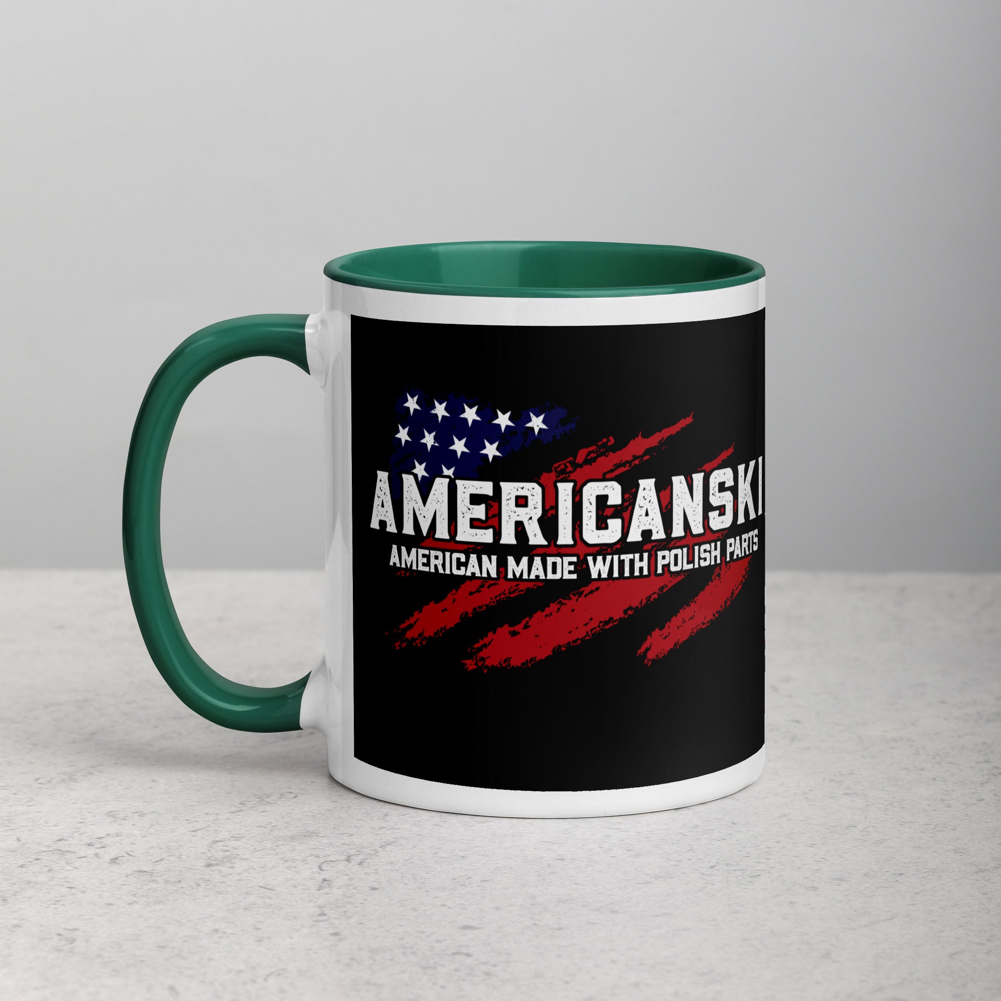 Americanski Coffee Mug with Color Inside  Polish Shirt Store Dark green 11 oz 