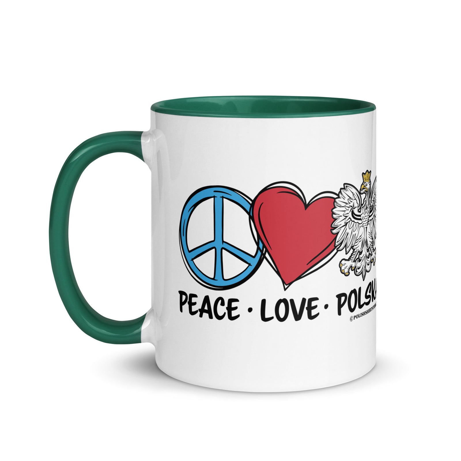 Peace Love Polska Coffee Mug with Color Inside  Polish Shirt Store   