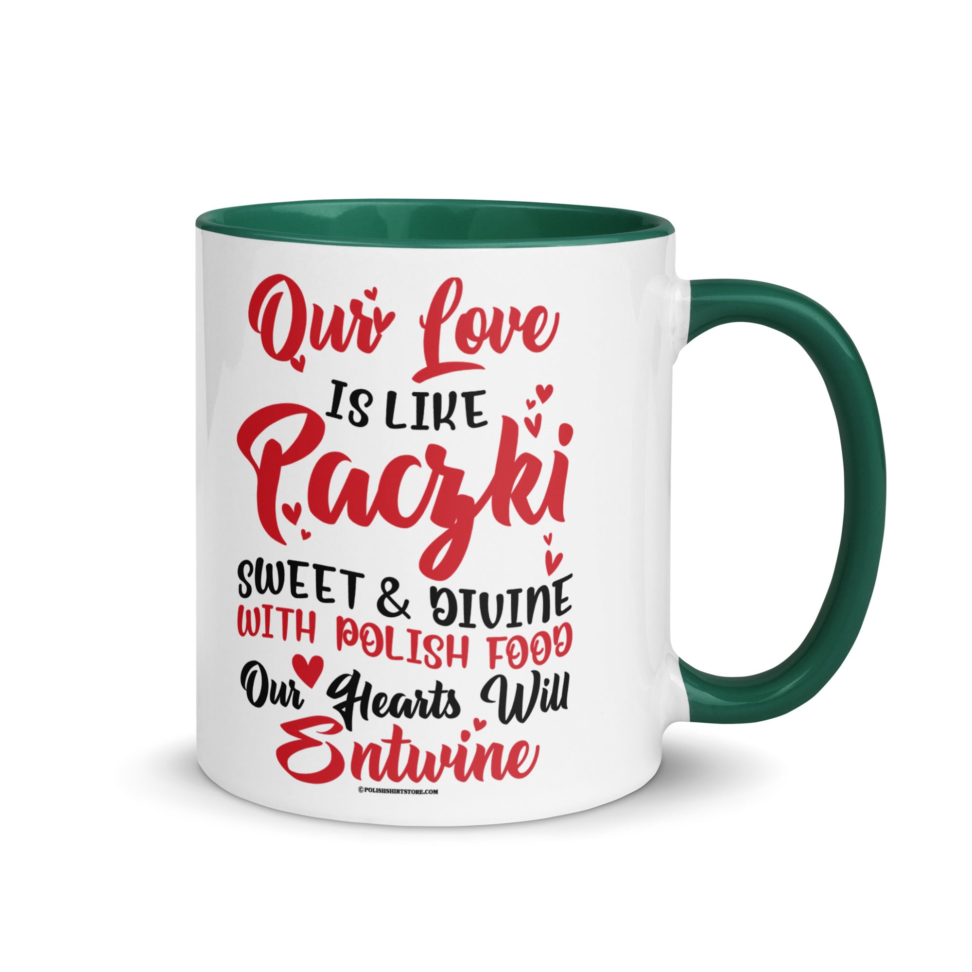 Our Love Is Like Paczki Coffee Mug with Color Inside  Polish Shirt Store Dark green 11 oz 
