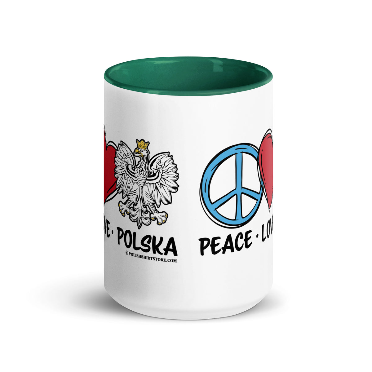Peace Love Polska Coffee Mug with Color Inside  Polish Shirt Store   
