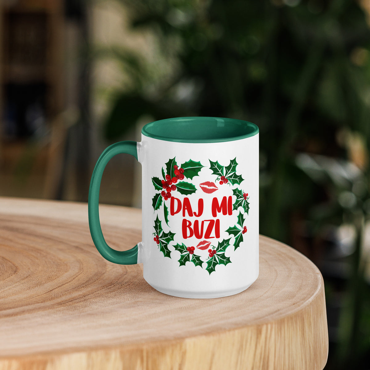 Daj Mi Buzi 15 Oz Coffee Mug with Color Inside  Polish Shirt Store Dark green  