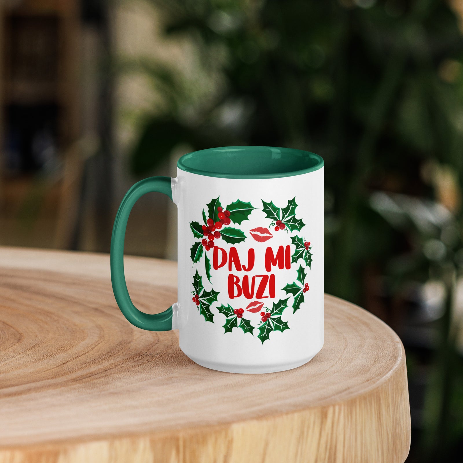 Daj Mi Buzi 15 Oz Coffee Mug with Color Inside  Polish Shirt Store Dark green  