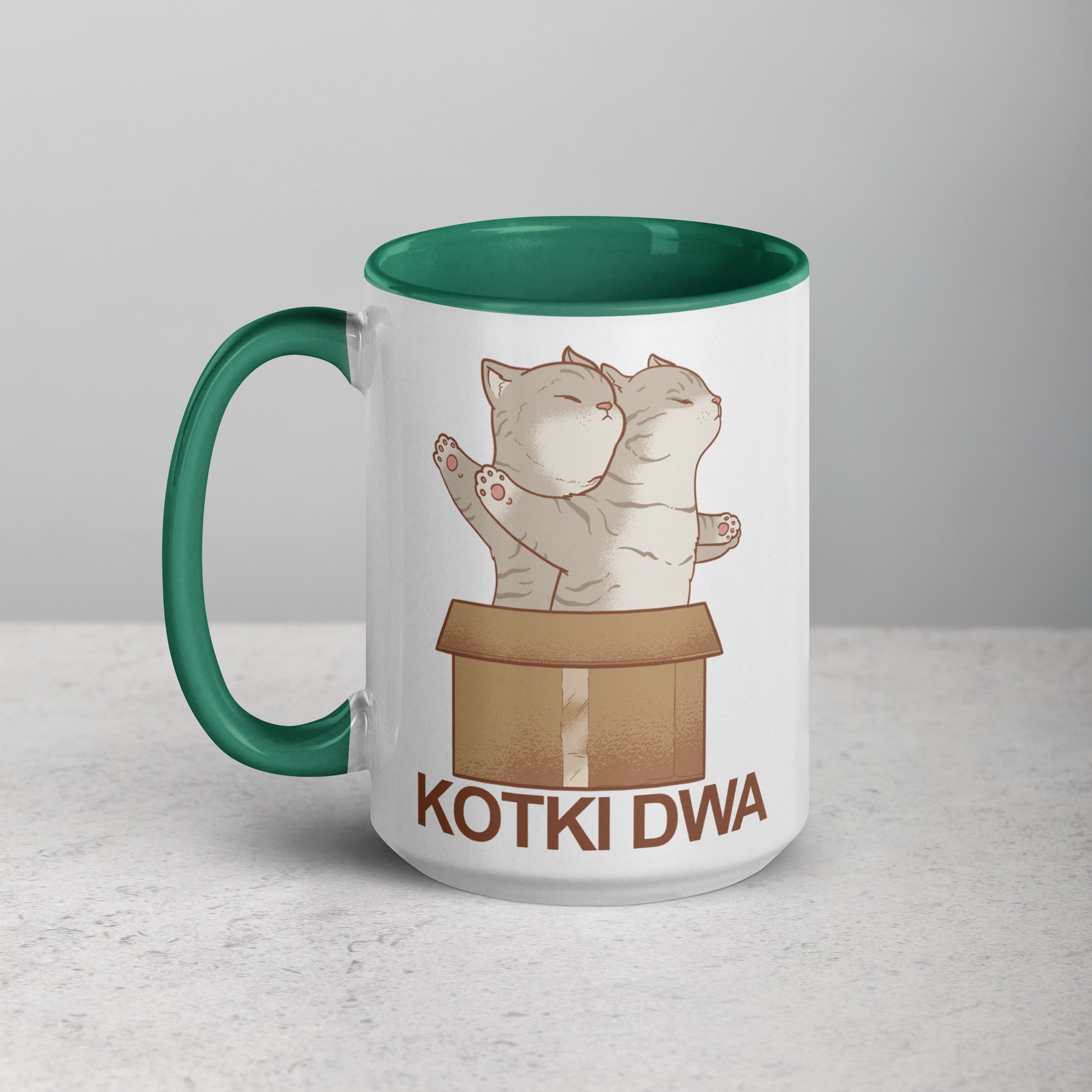 Kotki Dwa 15 Oz Coffee Mug with Color Inside  Polish Shirt Store Dark green  