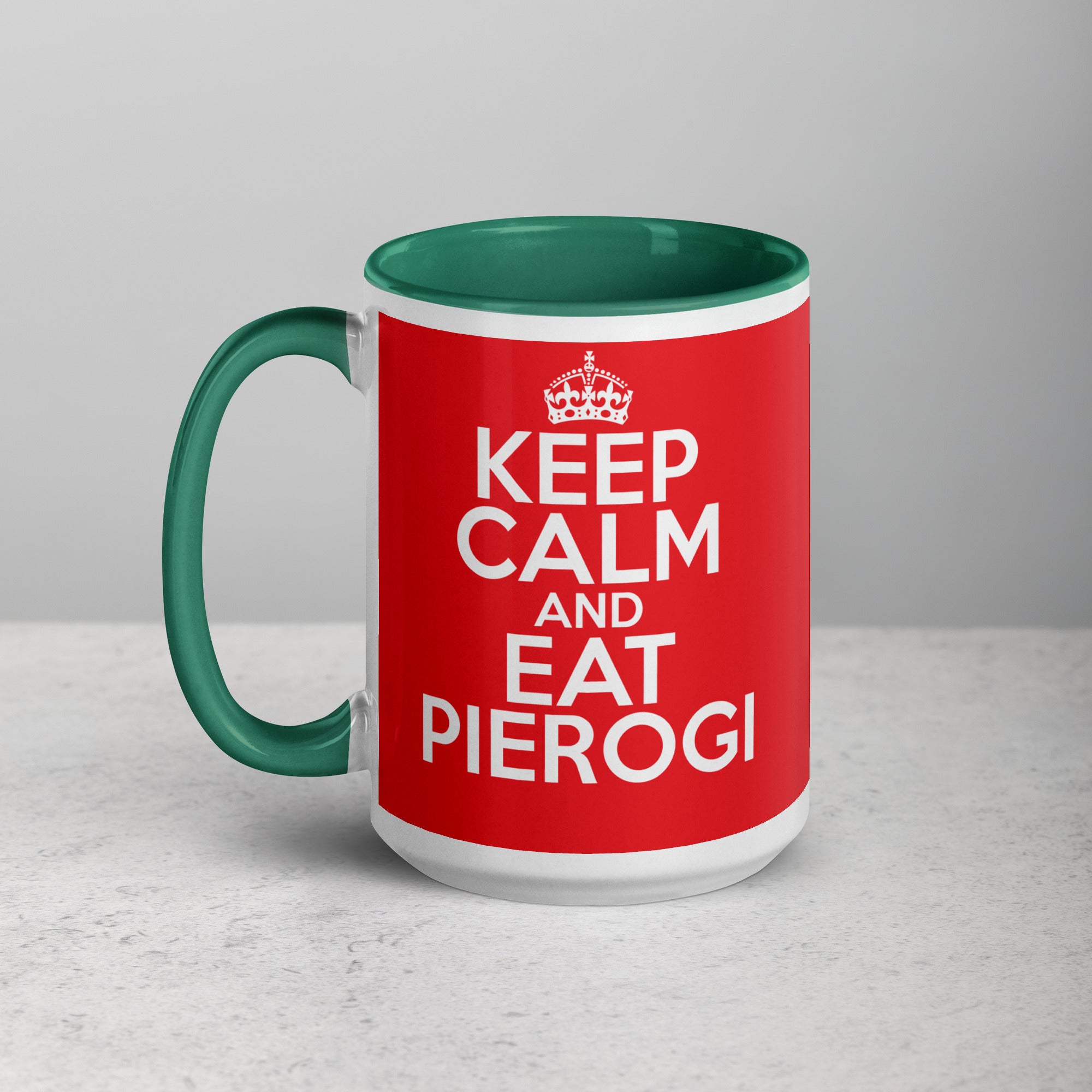 Keep Calm Eat Pierogi 15 Oz Coffee Mug with Color Inside  Polish Shirt Store Dark green  