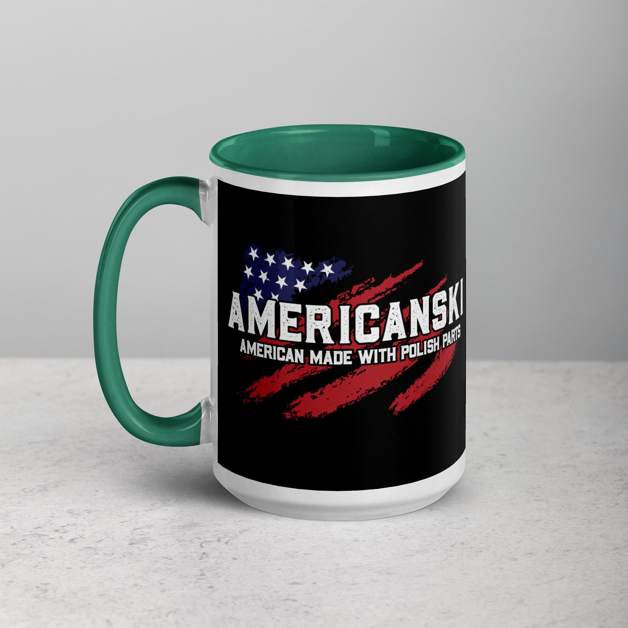 Americanski Coffee Mug with Color Inside  Polish Shirt Store Dark green 15 oz 