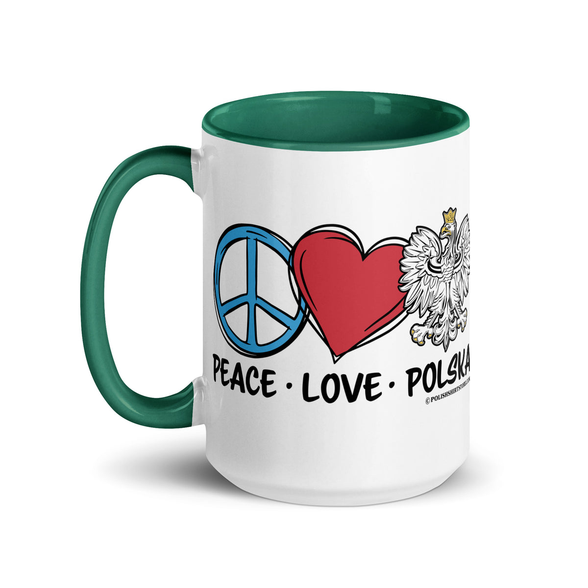 Peace Love Polska Coffee Mug with Color Inside  Polish Shirt Store   