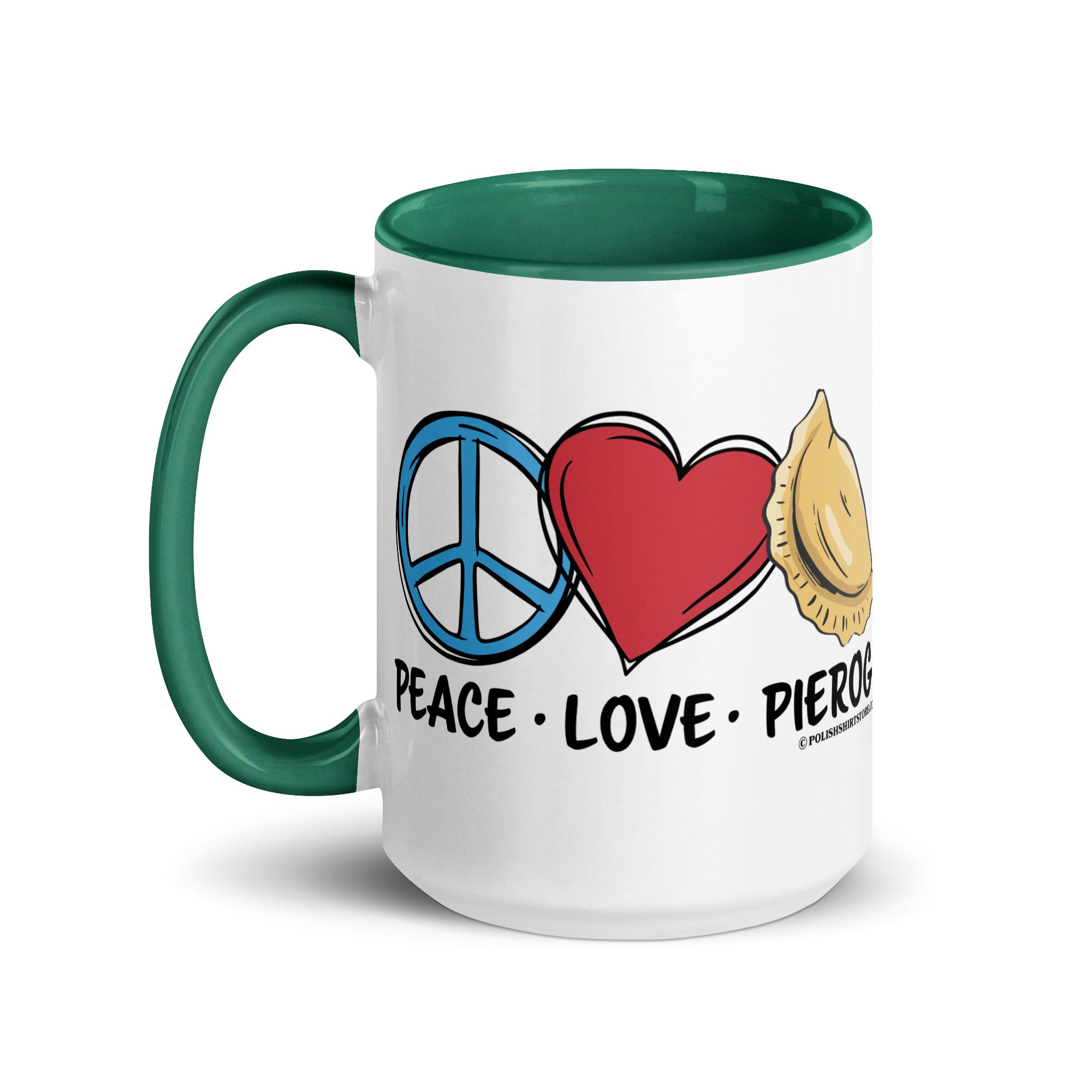 Peace Love Pierogi Coffee Mug with Color Inside  Polish Shirt Store   