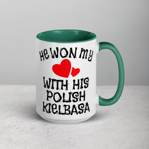 Polish Kielbasa 15 Oz Coffee Mug with Color Inside - Dark green - Polish Shirt Store