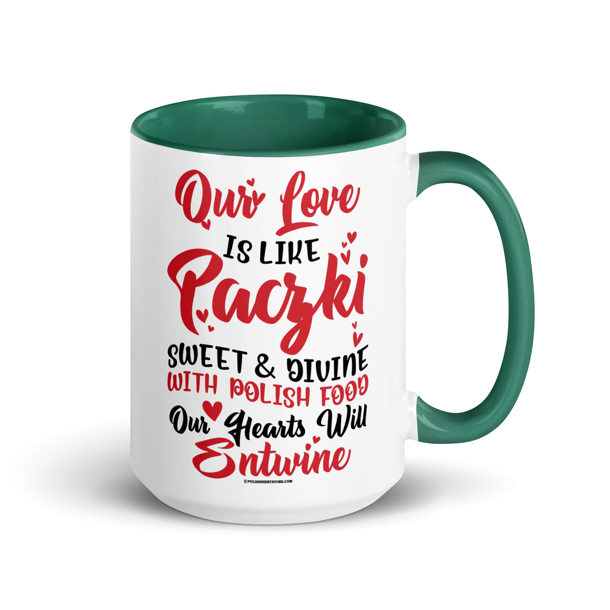 Our Love Is Like Paczki Coffee Mug with Color Inside  Polish Shirt Store Dark green 15 oz 