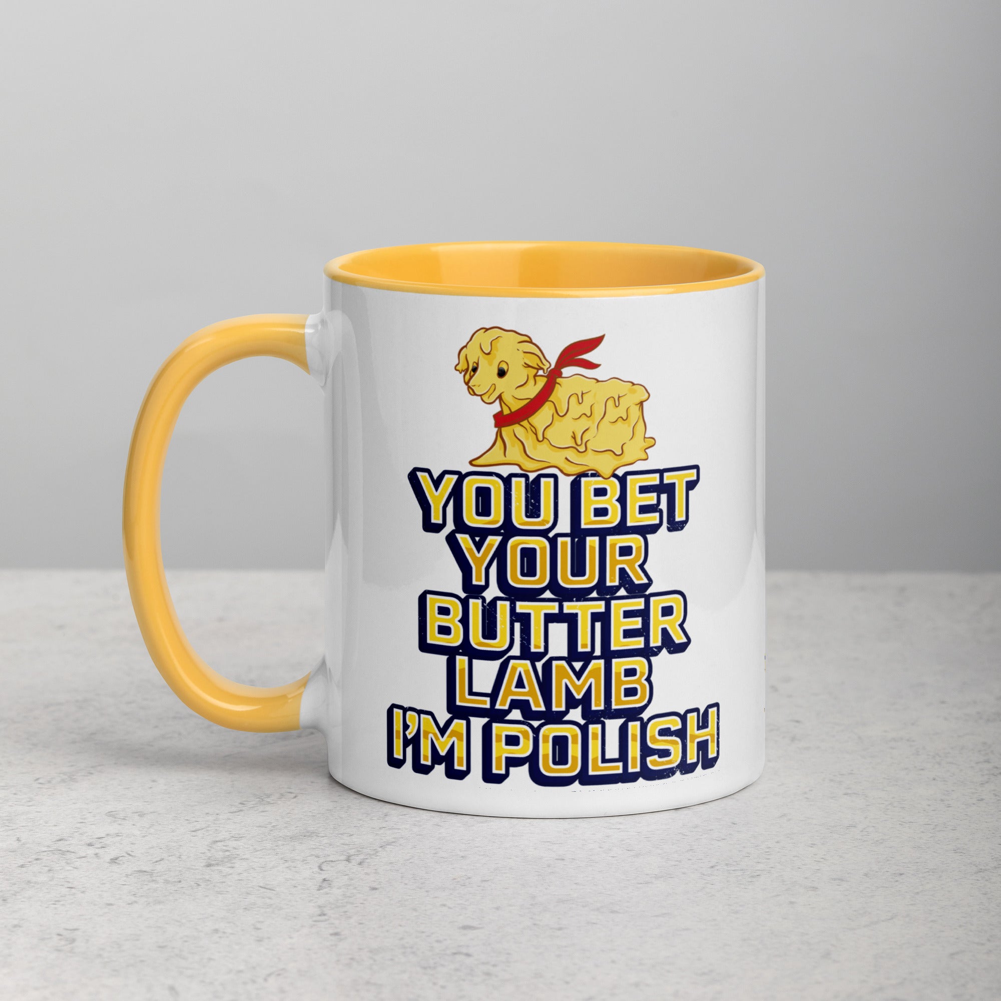 Bet Your Butter Lamb I'm Polish Coffee Mug with Color Inside  Polish Shirt Store Golden Yellow 11 oz 