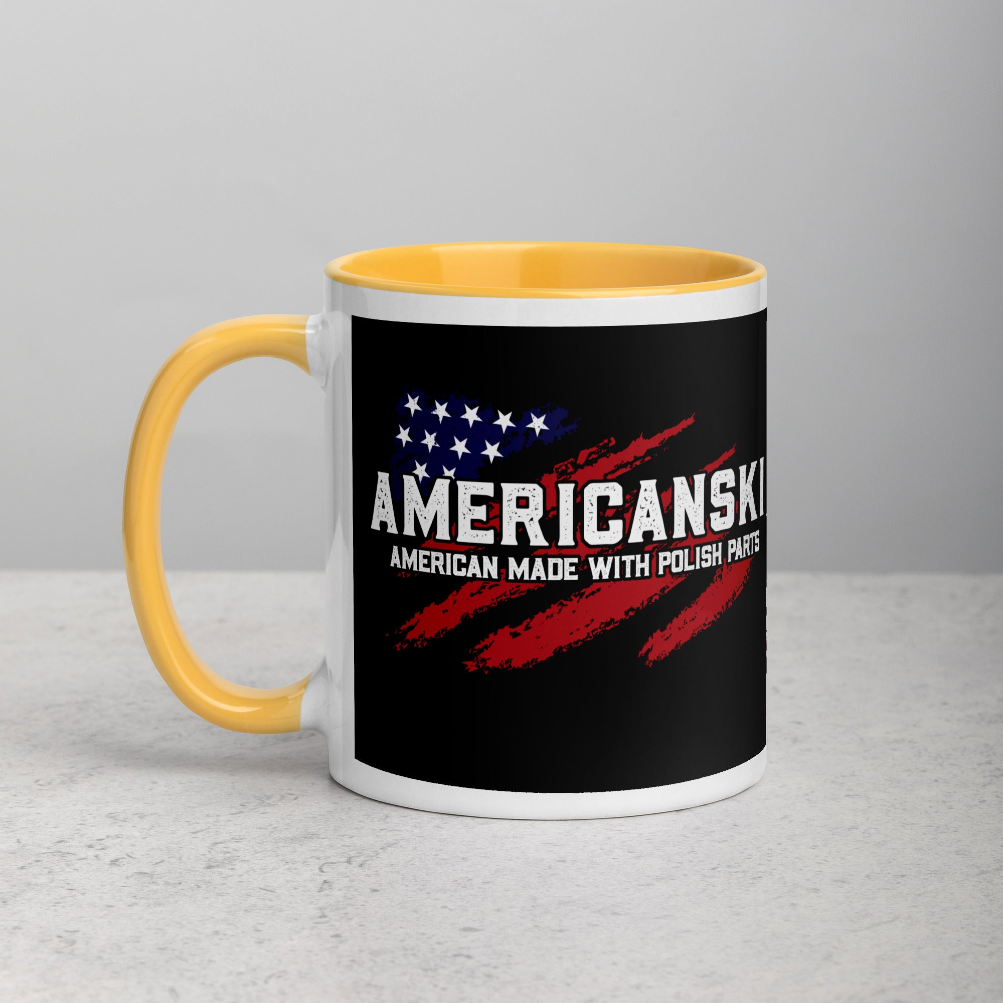 Americanski Coffee Mug with Color Inside  Polish Shirt Store Golden Yellow 11 oz 