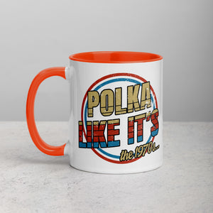 Polka Like It's The 1970's Coffee Mug with Color Inside - Orange / 11 oz - Polish Shirt Store