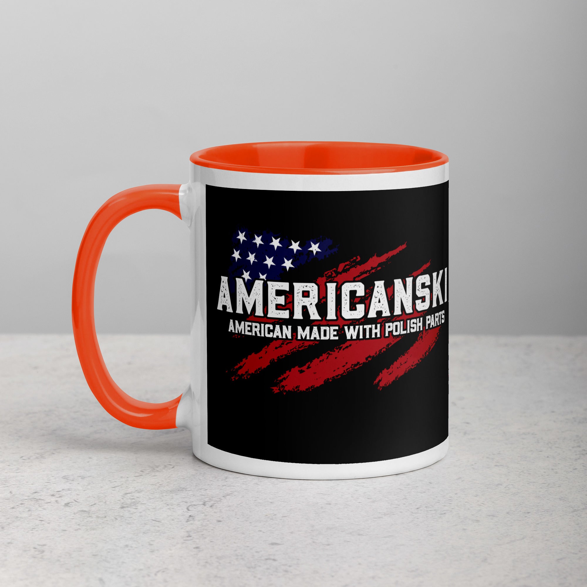 Americanski Coffee Mug with Color Inside  Polish Shirt Store Orange 11 oz 