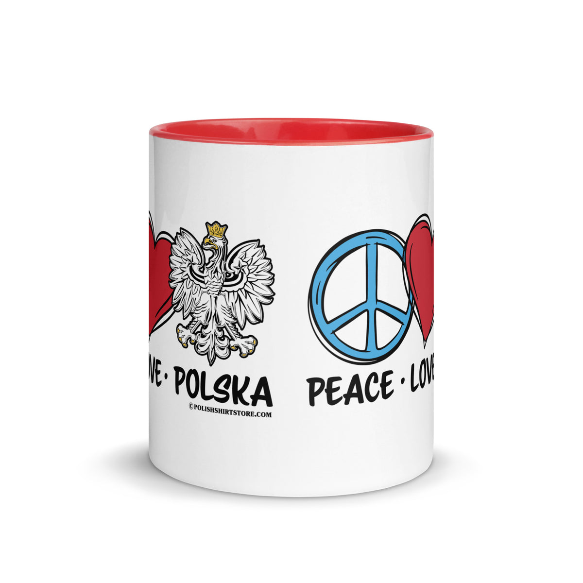 Peace Love Polska Coffee Mug with Color Inside  Polish Shirt Store   