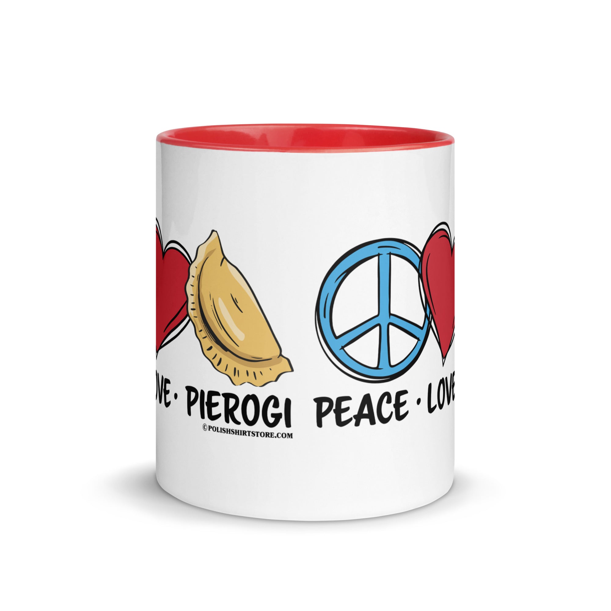 Peace Love Pierogi Coffee Mug with Color Inside  Polish Shirt Store   