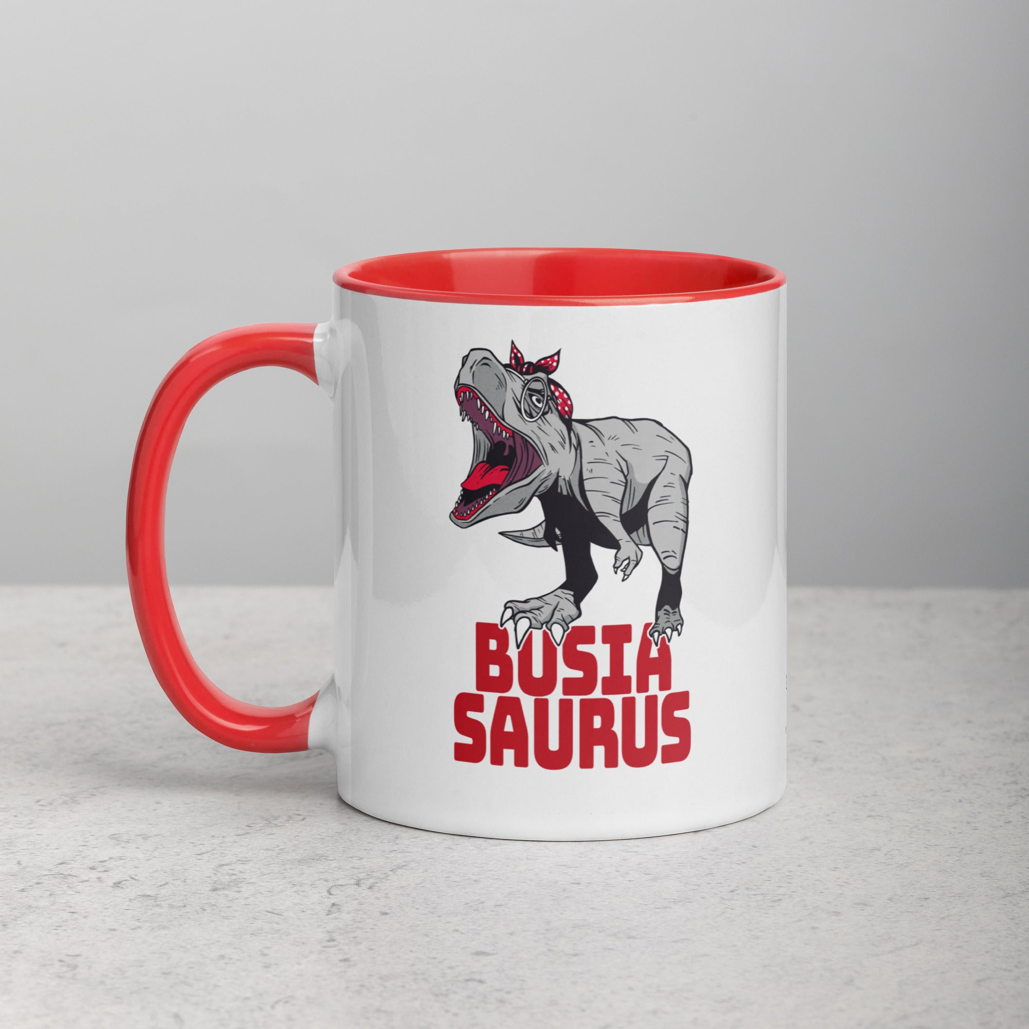 Busiasaurus Coffee Mug with Color Inside  Polish Shirt Store Red 11 oz 